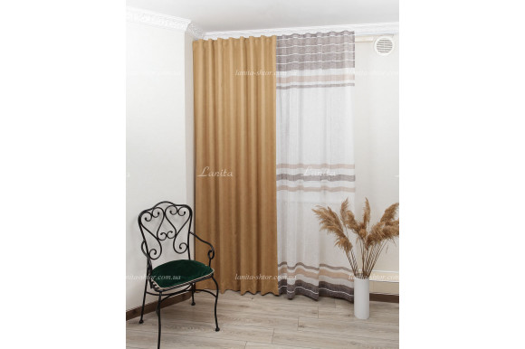 Штори комбі мікровелюр + льон в смужку 2,47м/2,70м