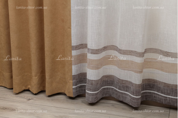 Штори комбі мікровелюр + льон в смужку 2,47м/2,70м