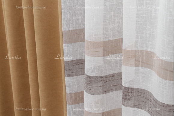 Штори комбі мікровелюр + льон в смужку 2,47м/2,70м