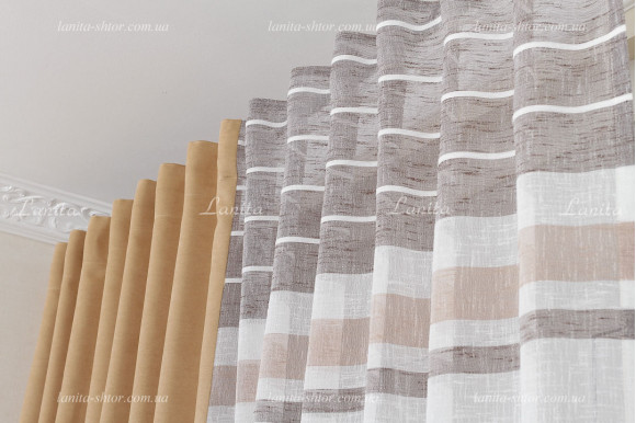 Штори комбі мікровелюр + льон в смужку 2,47м/2,70м