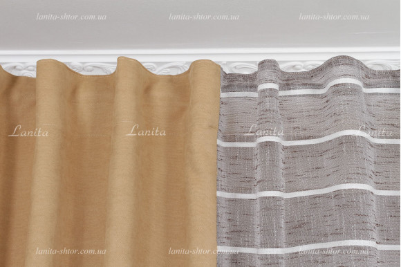 Штори комбі мікровелюр + льон в смужку 2,47м/2,70м