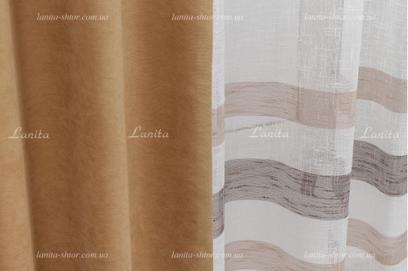 Штори комбі мікровелюр + льон в смужку 2,47м/2,70м