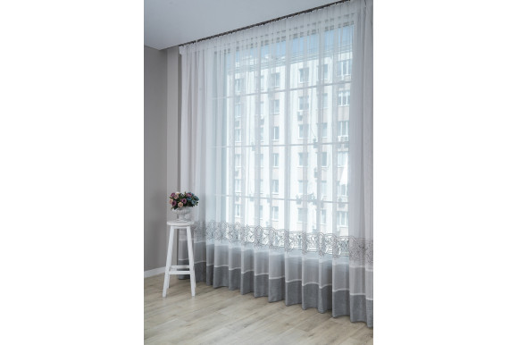 Тюль льон-сітка з вишивкою Alissa TLV-9146 сірий