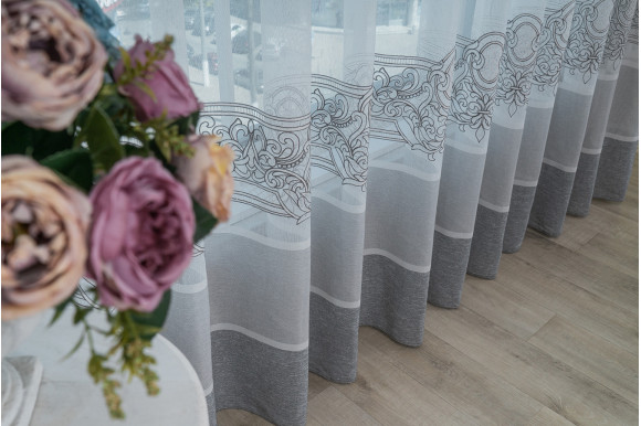 Тюль льон-сітка з вишивкою Alissa TLV-9146 сірий