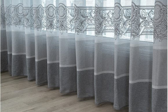 Тюль льон-сітка з вишивкою Alissa TLV-9146 сірий