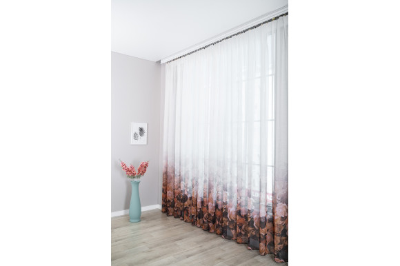 Тюль льон з принтом Троянди TLP-9154