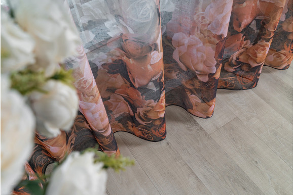 Тюль льон з принтом Троянди TLP-9154