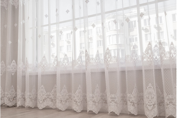 Тюль грек фатин з вишивкою Clarena TGV-9157 молочний
