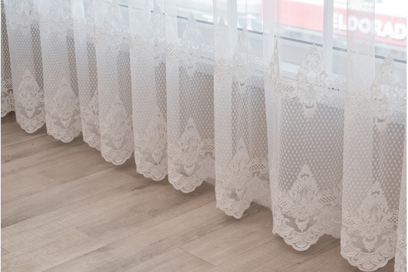 Тюль грек фатин з вишивкою Clarena TGV-9157 молочний