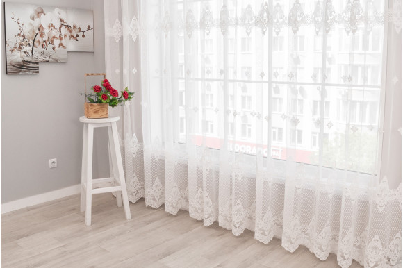 Тюль грек фатин з вишивкою Clarena TGV-9157 молочний