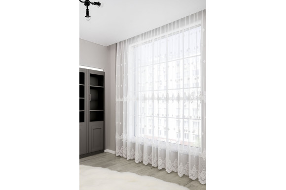 Тюль грек фатин з вишивкою Clarena TGV-9157 молочний