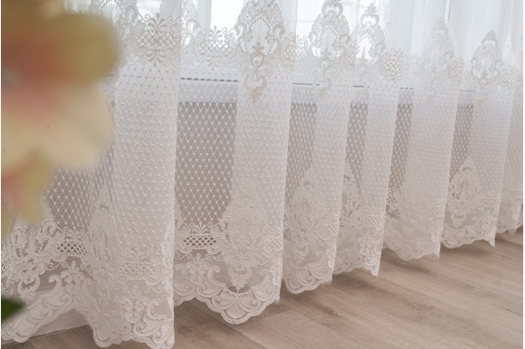 Тюль грек фатин з вишивкою Clarena TGV-9157 молочний