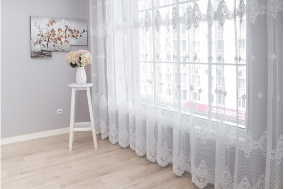 Тюль грек фатин с вышивкой Clarena TGV-9158 белый