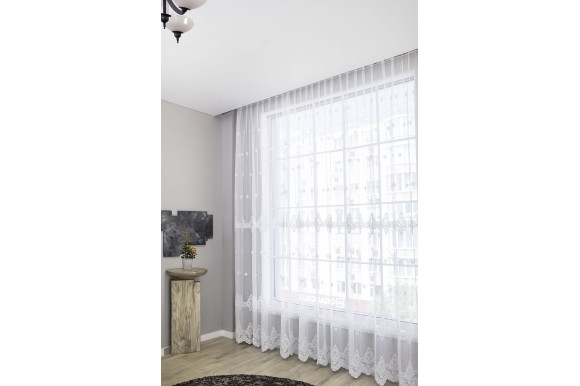 Тюль грек фатин с вышивкой Clarena TGV-9158 белый