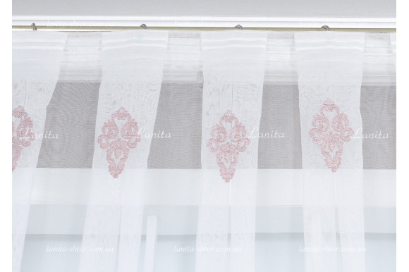 Готовый тюль французский фатин с вышивкой Azzaro TFV GT-9172 розовый 2,50м/5,0м