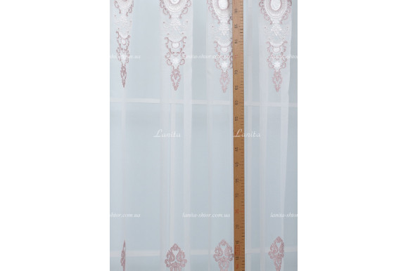 Готовый тюль французский фатин с вышивкой Azzaro TFV GT-9172 розовый 2,50м/5,0м