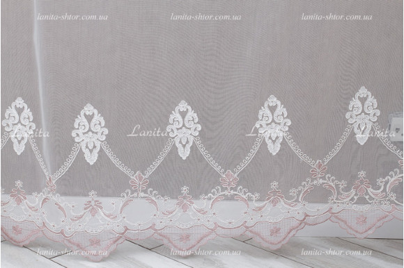 Готовый тюль французский фатин с вышивкой Azzaro TFV GT-9172 розовый 2,50м/5,0м