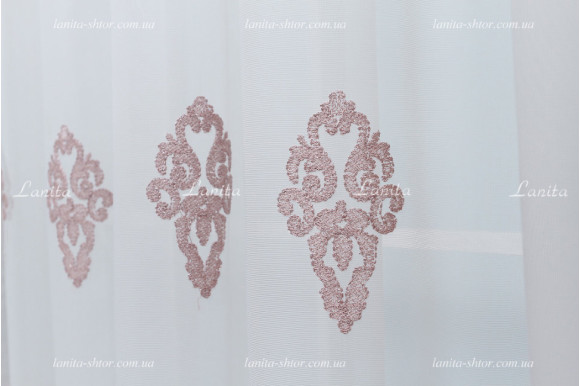 Готовый тюль французский фатин с вышивкой Azzaro TFV GT-9172 розовый 2,50м/5,0м
