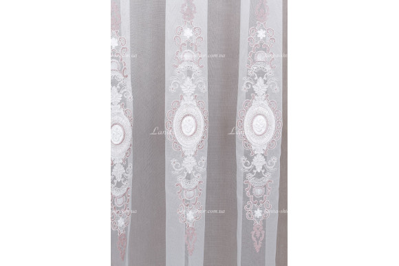 Готовый тюль французский фатин с вышивкой Azzaro TFV GT-9172 розовый 2,50м/5,0м