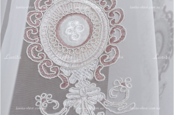 Готовый тюль французский фатин с вышивкой Azzaro TFV GT-9172 розовый 2,50м/5,0м
