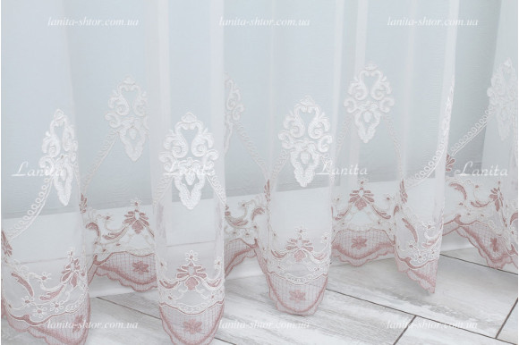 Готовый тюль французский фатин с вышивкой Azzaro TFV GT-9172 розовый 2,50м/5,0м