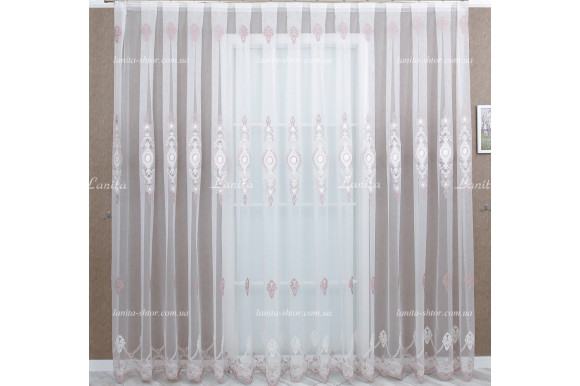 Готовый тюль французский фатин с вышивкой Azzaro TFV GT-9172 розовый 2,50м/5,0м