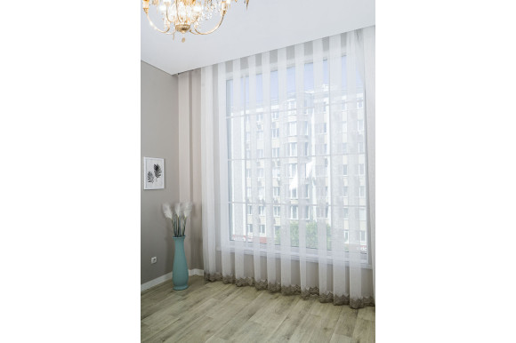 Тюль бамбук з вишивкою Antica TBV-9178 темно-бежевий