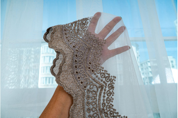 Тюль бамбук з вишивкою Antica TBV-9178 темно-бежевий