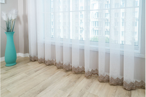 Тюль бамбук з вишивкою Antica TBV-9178 темно-бежевий