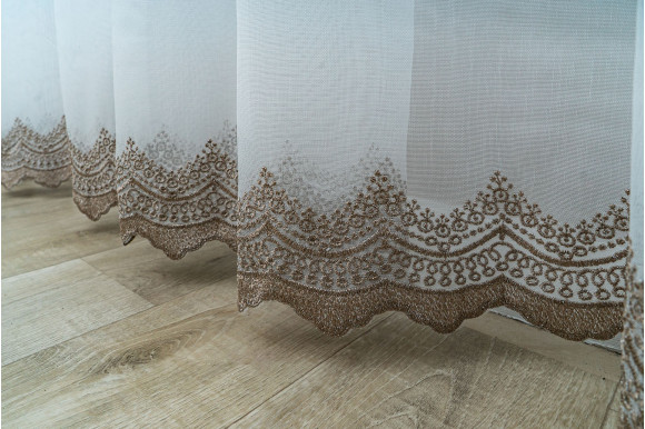 Тюль бамбук з вишивкою Antica TBV-9178 темно-бежевий