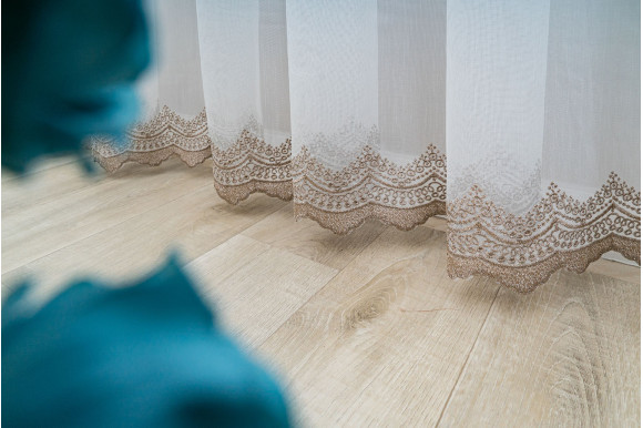 Тюль бамбук з вишивкою Antica TBV-9178 темно-бежевий