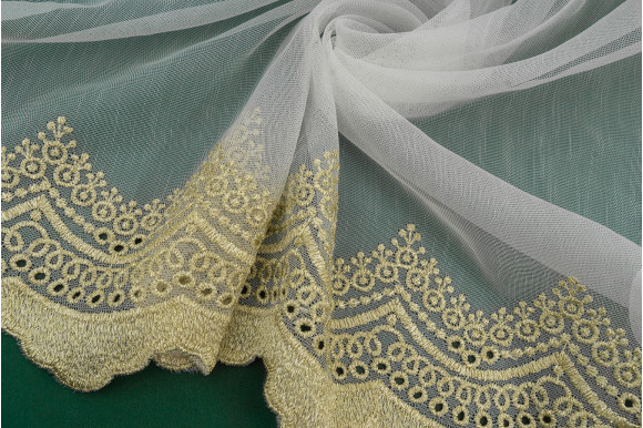 Тюль бамбук з вишивкою Antica TBV-9179 золотистий Тюль бамбук з вишивкою Antica TBV-9179 золотистий