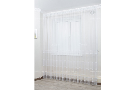 Готовый тюль фатин в полоску Mugler белый GT-9180 2,49м/5,0м