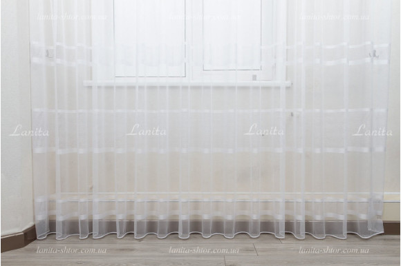 Готовый тюль фатин в полоску Mugler белый GT-9180 2,49м/5,0м