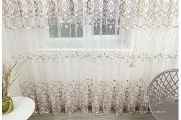 Готовий тюль фатин з вишивкою Veneta GT-9181 2,60м/3,0м