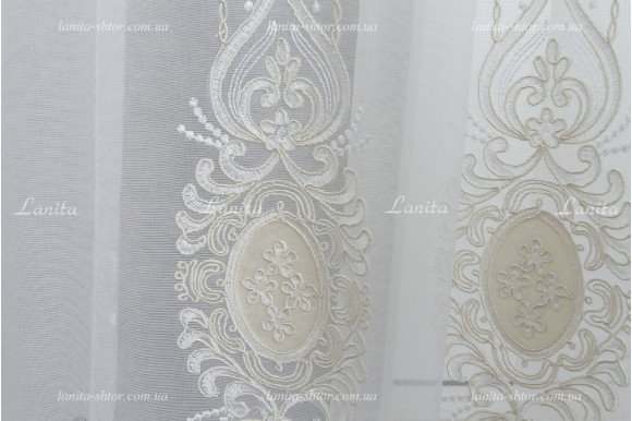 Готовый тюль французский фатин с вышивкой Azzaro  GT-9191 2,50м/6,0м