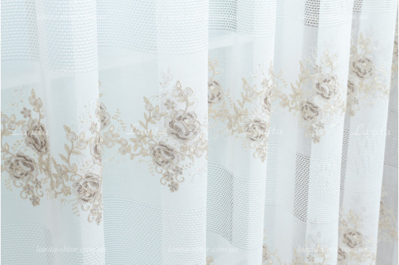 Готовий тюль льон з вишивкою Edel GT-9192 2,70м/4,80 м на люверсах