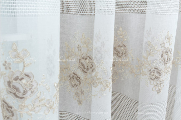 Готовий тюль льон з вишивкою Edel GT-9192 2,70м/4,80 м на люверсах