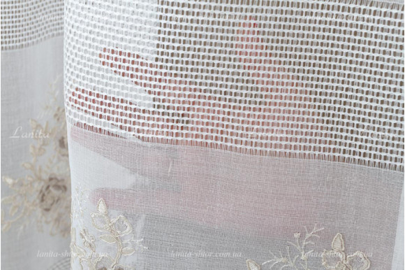 Готовий тюль льон з вишивкою Edel GT-9192 2,70м/4,80 м на люверсах