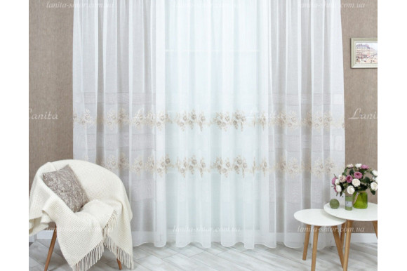 Готовый тюль лен с вышивкой Edel GT-9193 2,70м/3,50м на люверсах