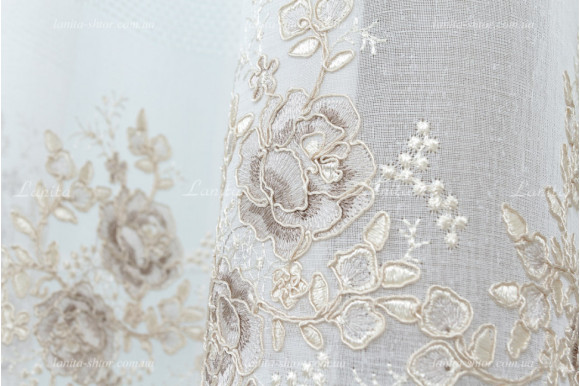 Готовый тюль лен с вышивкой Edel GT-9193 2,70м/3,50м на люверсах