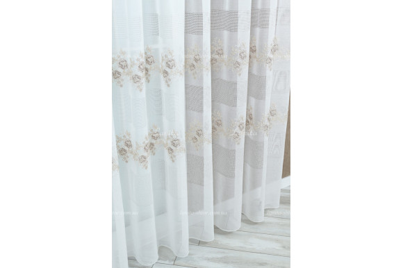 Готовый тюль лен с вышивкой Edel GT-9193 2,70м/3,50м на люверсах