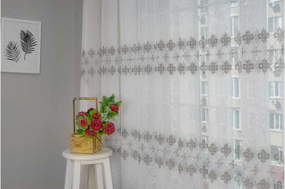 Тюль микросетка лен Roksana TSL-9214 серый