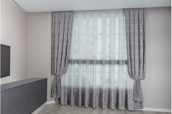 Тюль жакард щільний Bugatti TGP-9240 сірий Тюль жакард щільний Bugatti TGP-9240 сірий