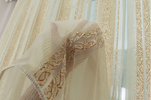 Тюль вуаль с полосками TVS-9259 золотисто-бордовый