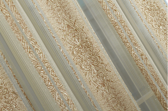 Тюль вуаль с полосками TVS-9259 золотисто-бордовый