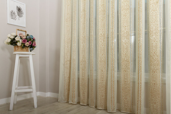 Тюль вуаль с полосками TVS-9259 золотисто-бордовый