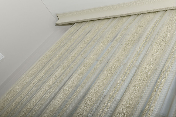 Тюль вуаль с полосками TVS-9259 золотисто-бордовый