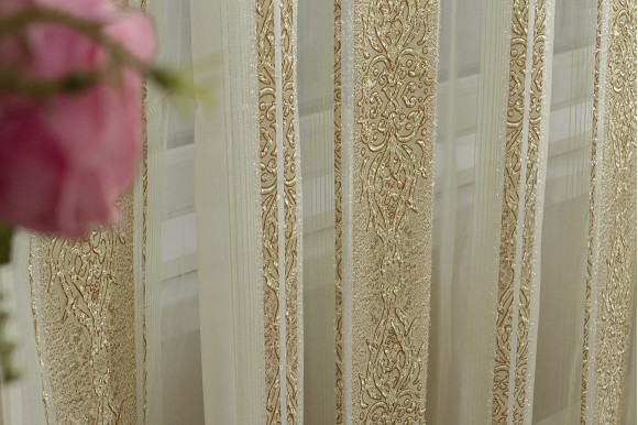 Тюль вуаль с полосками TVS-9259 золотисто-бордовый