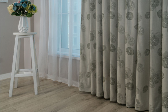 Готові штори кругла квітка сірий/хакі GS-9265 2,25м/3*1,6м